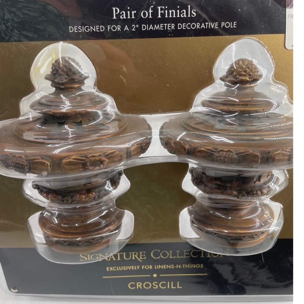 Croscill Signature Collection Bartlet Finials‎ Antique Gold for 2" Rod Pair NEW